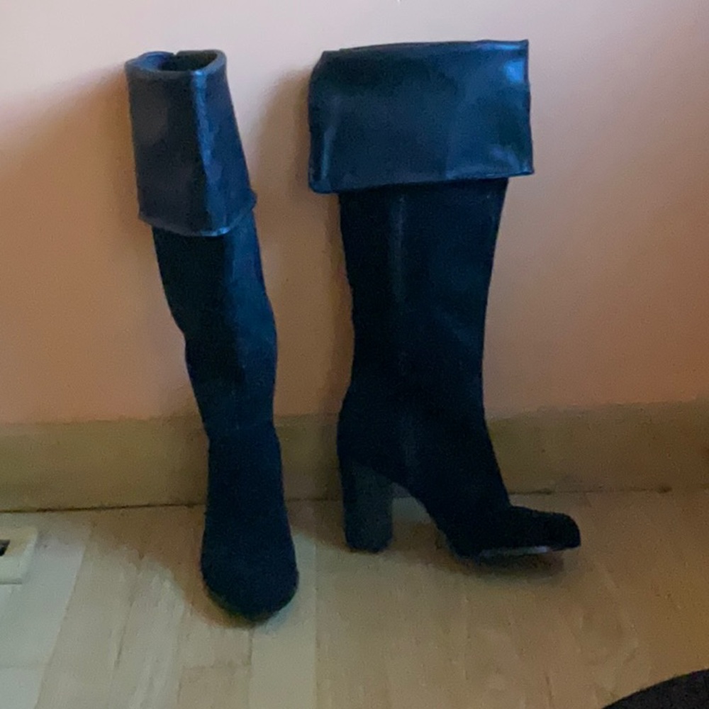 NEW $250 SE BOUTIQUE Black Suede/ Leather Tall Boots sz 9